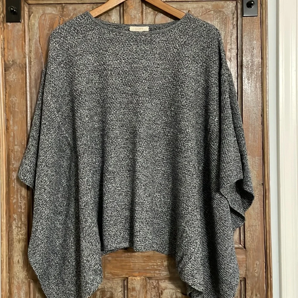 LOFT Poncho Style Black/Navy/Cream Sweater Size M/L - Picture 1 of 10